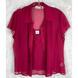 Worthington Size 12 Short Sleeve Two Piece Sheer Cardigan & Tank Top Burgundy